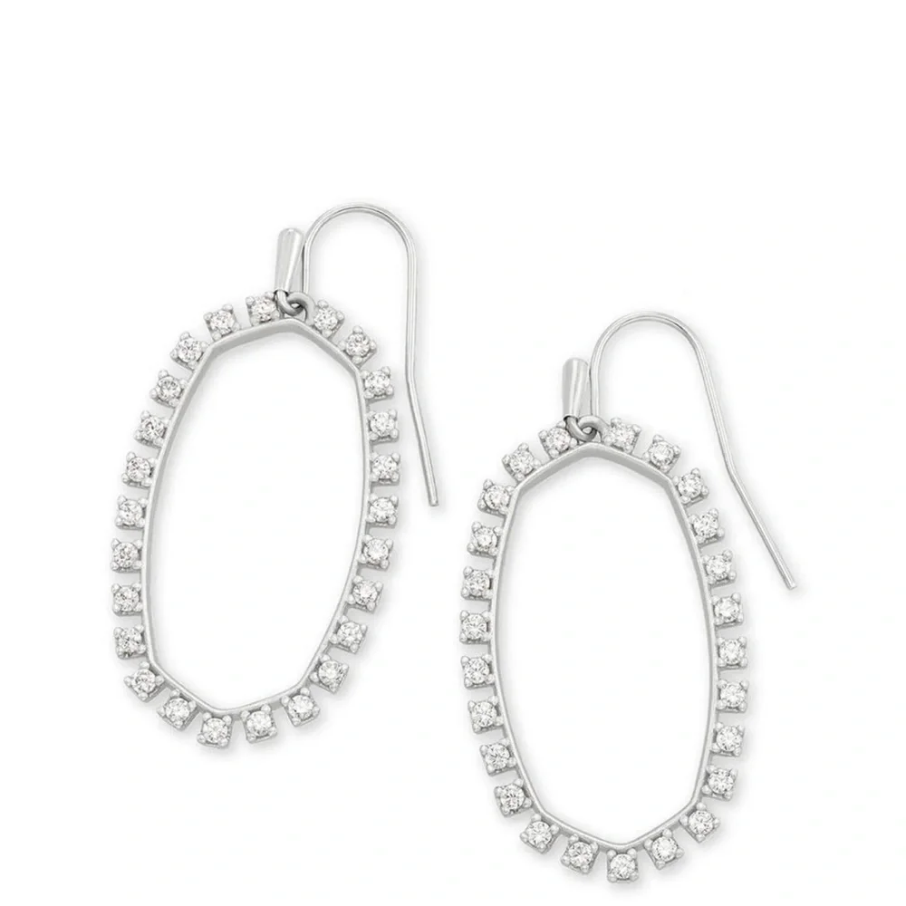 Kendra Scott Elle Open Frame Earring in Silver Clear Cz. NEW